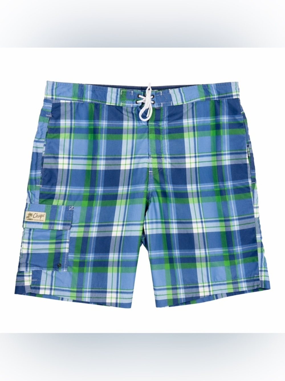 Chaps Ralph Lauren Plaid Swim Trunks XL Blue Green Lined